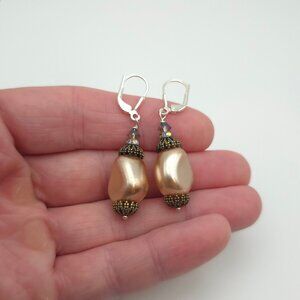 Sterling Silver Faux Beige Pearl Earrings A330
